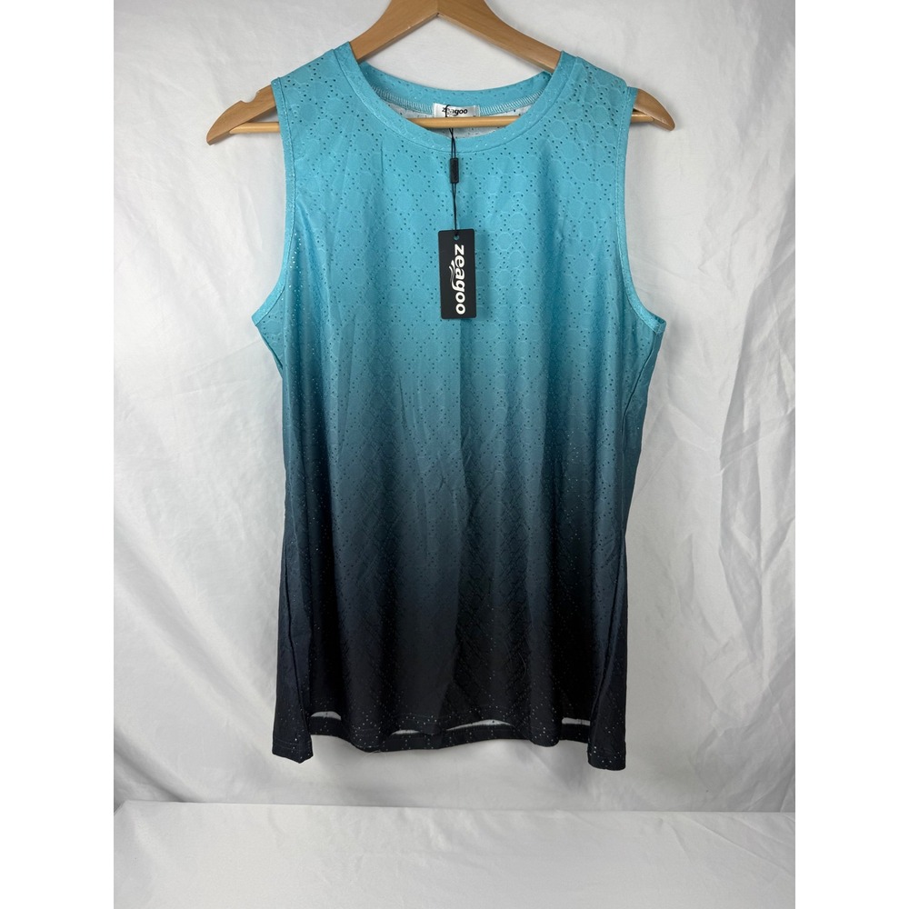 Zeagoo M Blue Black Ombre Eyelet Sleeveless Tank Top Perforated Athletic Top NWT